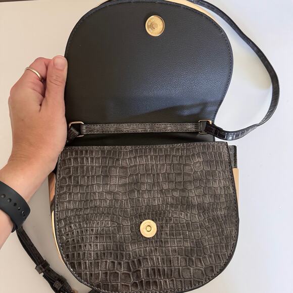 Dune London Edellie Grey Croc Front Flap Snap Detail Crossbody Bag - Picture 8 of 12